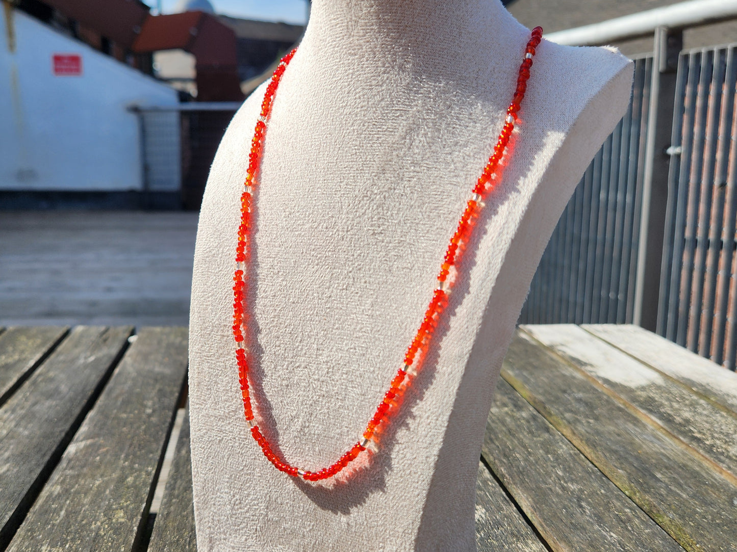 red and champagne glass beaded necklace