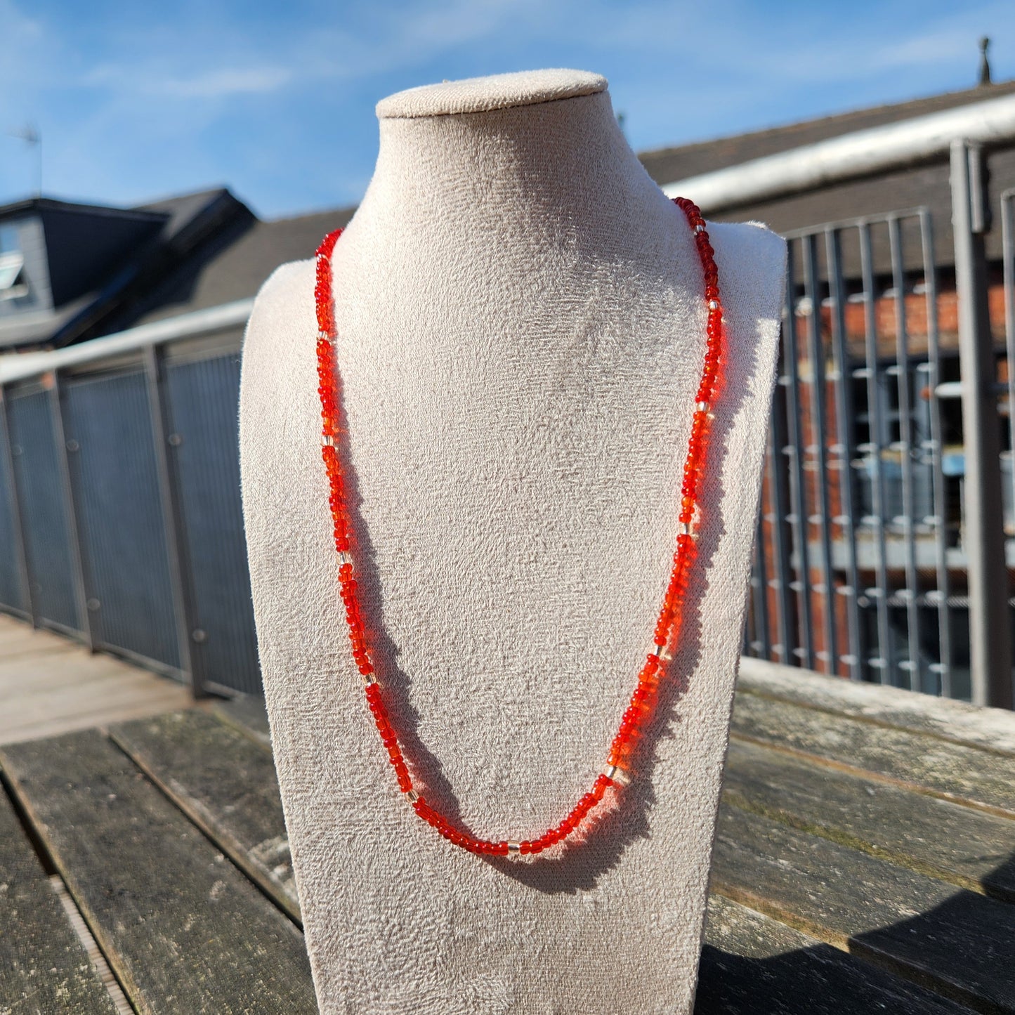 red and champagne glass beaded necklace