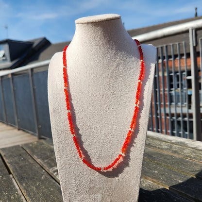 red and champagne glass beaded necklace