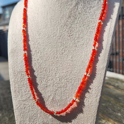 red and champagne glass beaded necklace