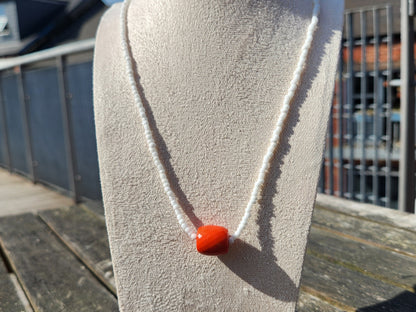 white and orange glass beaded necklace
