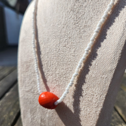 white and orange glass beaded necklace