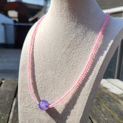 pink and purple glass beaded necklace