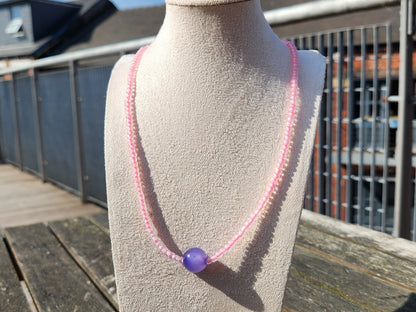 pink and purple glass beaded necklace