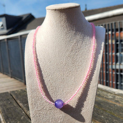 pink and purple glass beaded necklace