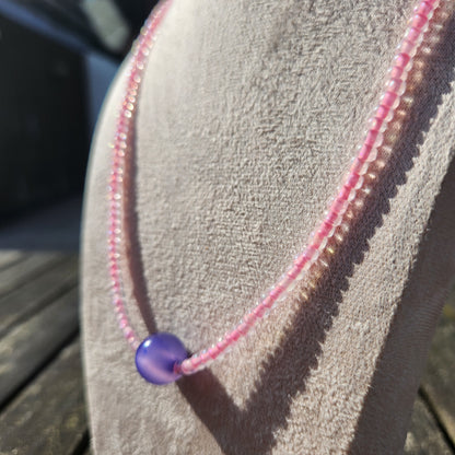 pink and purple glass beaded necklace