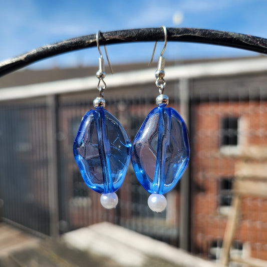 silver and blue upcycled silver earrings