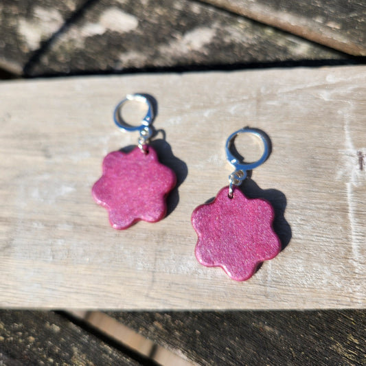 (multiple colours) flower clay charm silver huggie hoops drop earrings