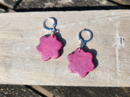 (multiple colours) flower clay charm silver huggie hoops drop earrings