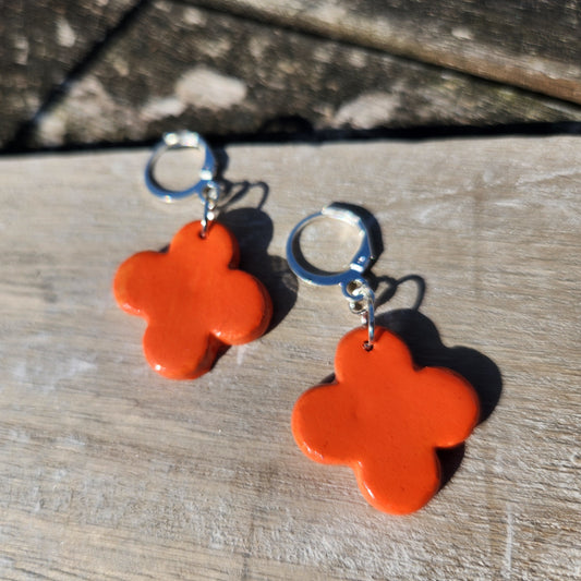 (multiple colours) clover charm clay huggie hoop silver drop earrings