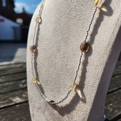 citrine and smokey quartz glass bead necklace
