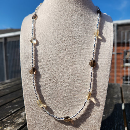 citrine and smokey quartz glass bead necklace
