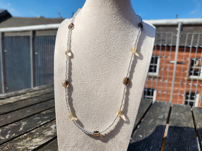 citrine and smokey quartz glass bead necklace