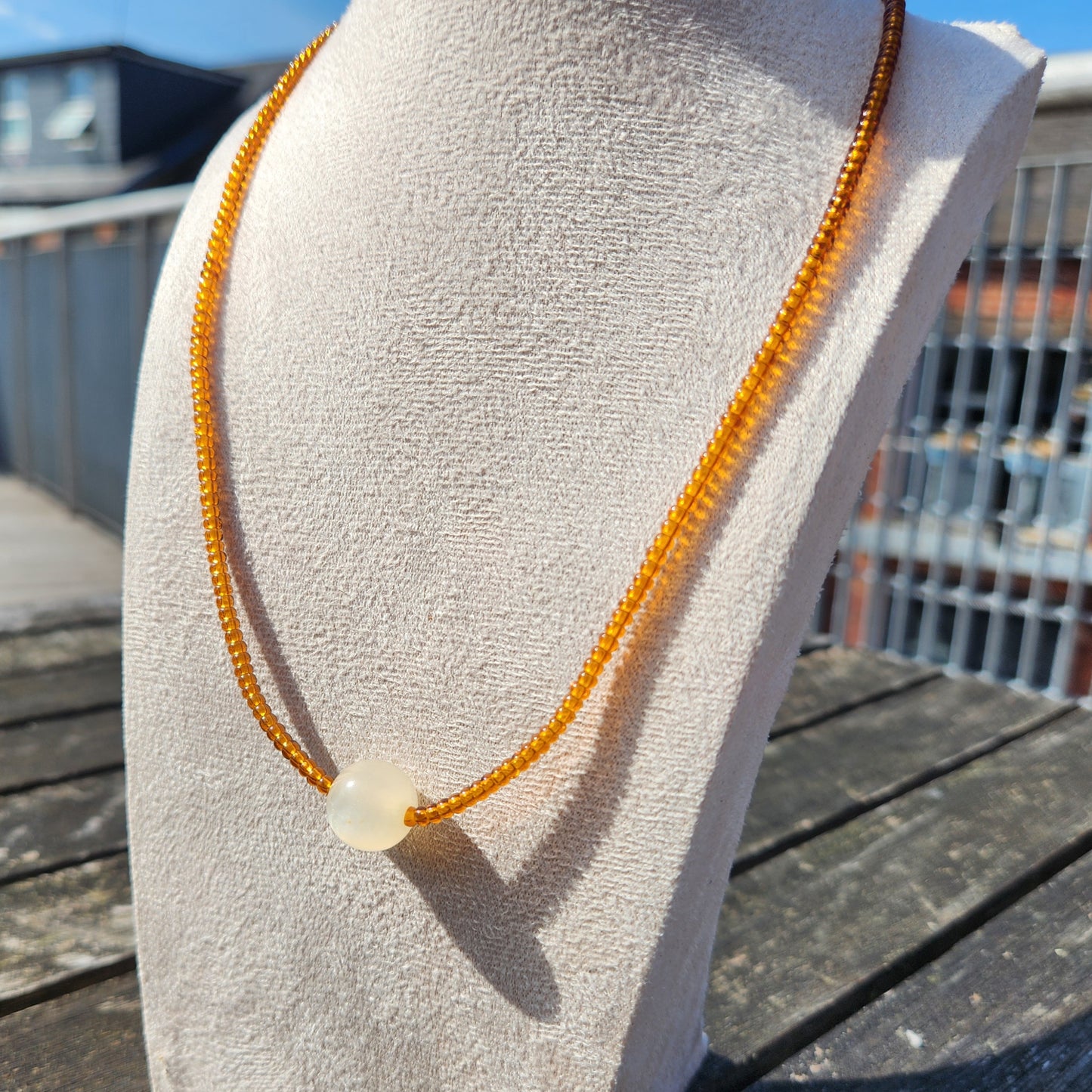 brown glass and cream upcycled beaded necklace