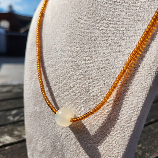 brown glass and cream upcycled beaded necklace