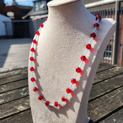blue and red glass beaded necklace
