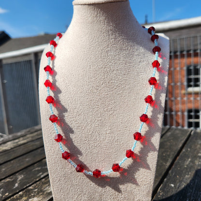 blue and red glass beaded necklace