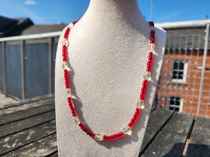red glass and citrine beaded necklace