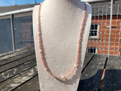pink glass beads and freshwater pearl beaded necklace