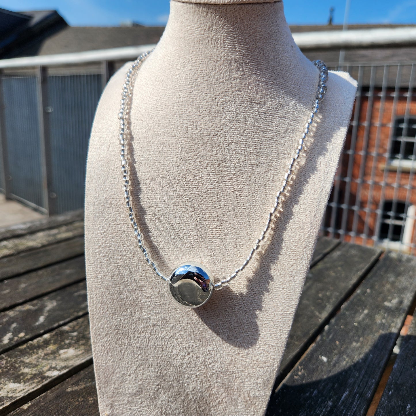 silver glass upcycled beaded necklace