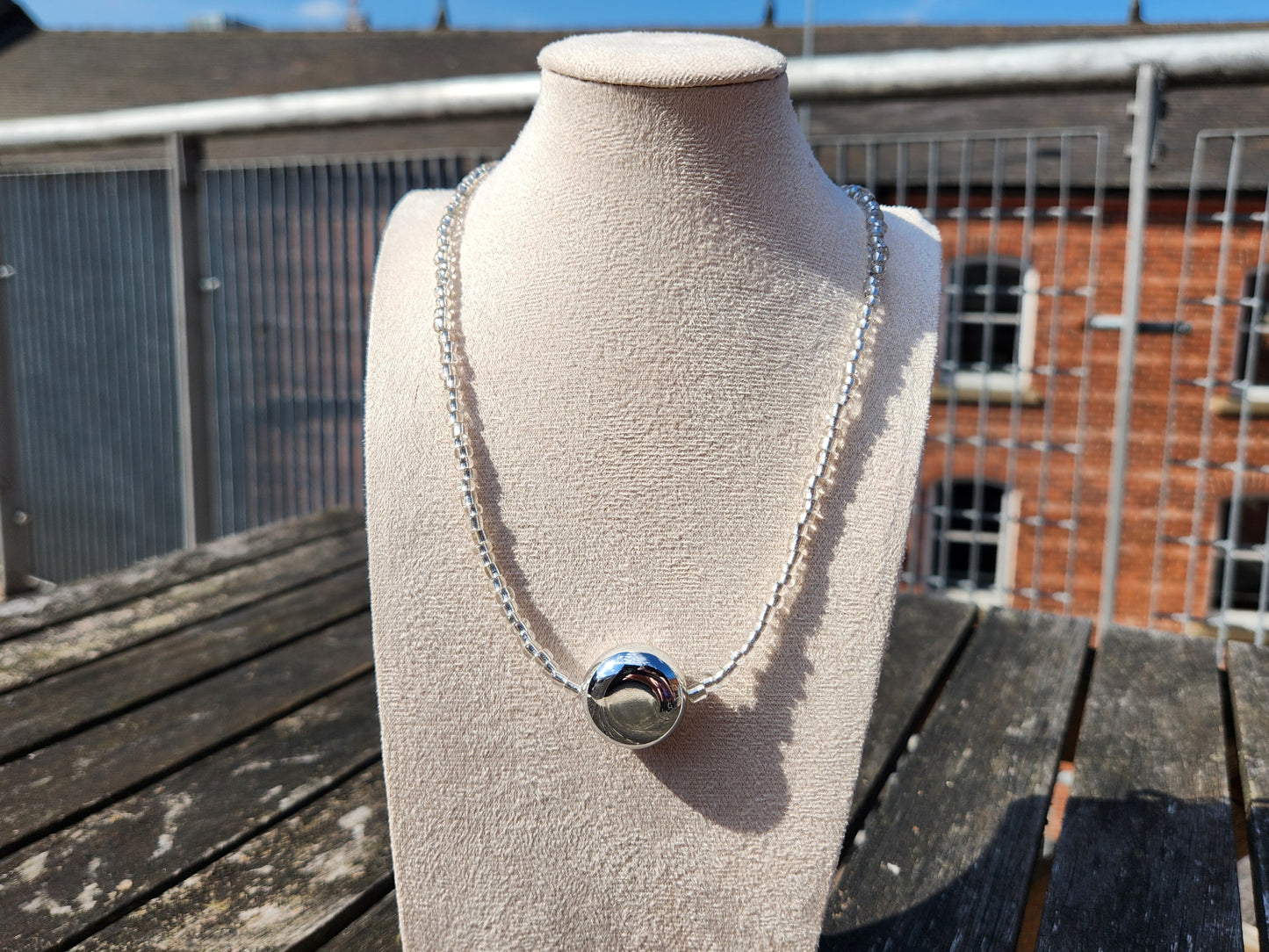 silver glass upcycled beaded necklace