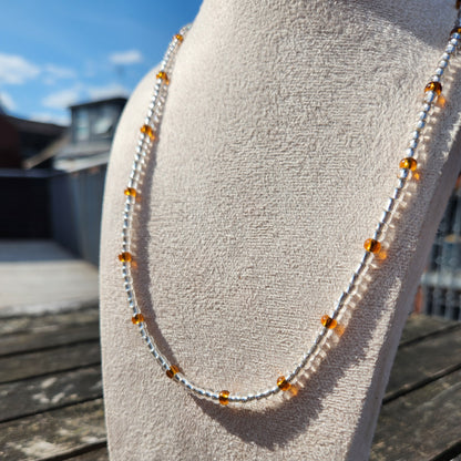 silver and brown glass beaded necklace