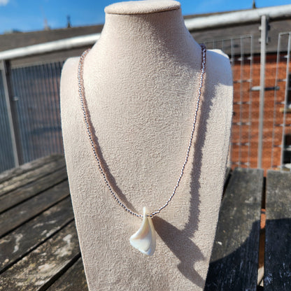 pale pink glass beaded shell pendant necklace