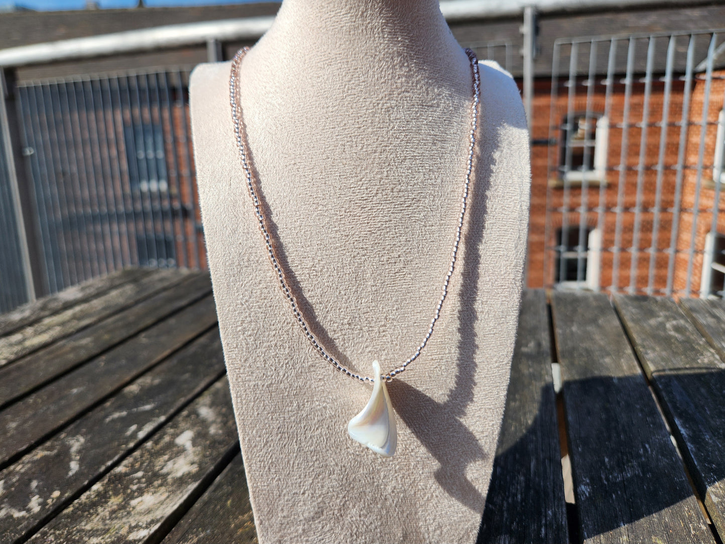 pale pink glass beaded shell pendant necklace