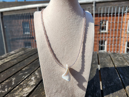 pale pink glass beaded shell pendant necklace
