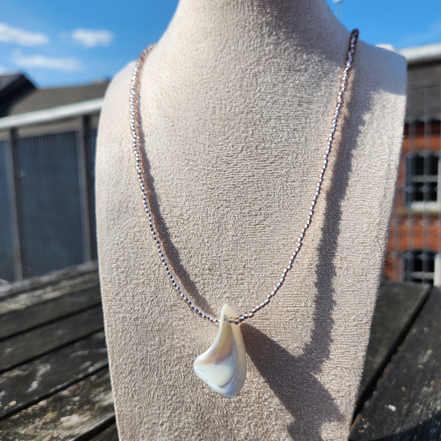 pale pink glass beaded shell pendant necklace