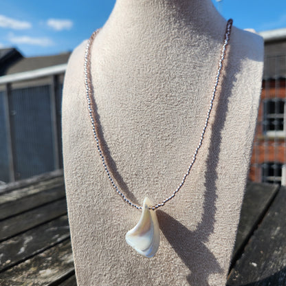 pale pink glass beaded shell pendant necklace