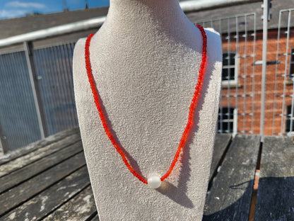 red and white glass upcycled beaded necklace