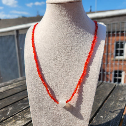 red and white glass upcycled beaded necklace
