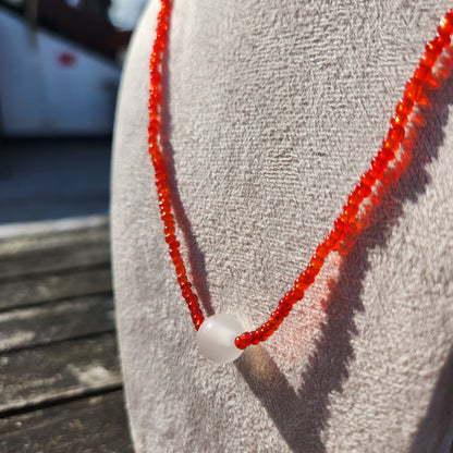 red and white glass upcycled beaded necklace