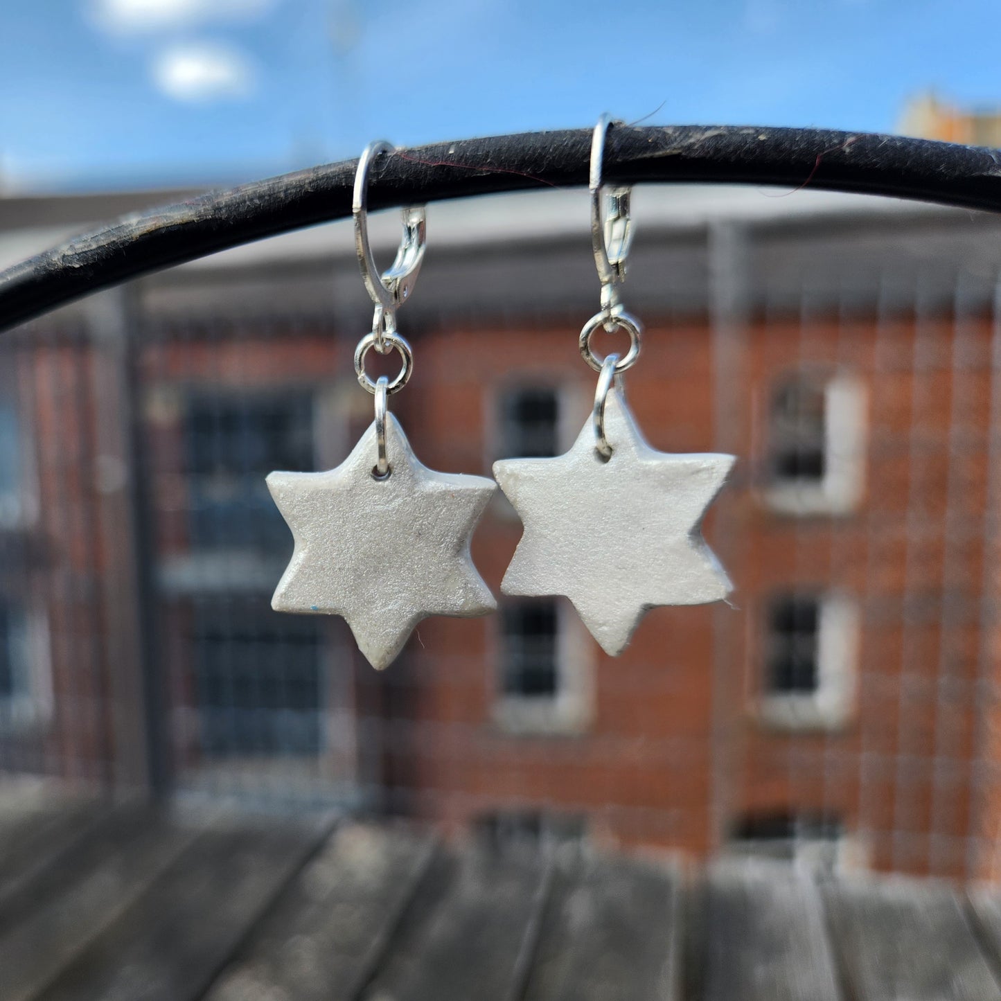 silver clay star of david huggie hoop earrings