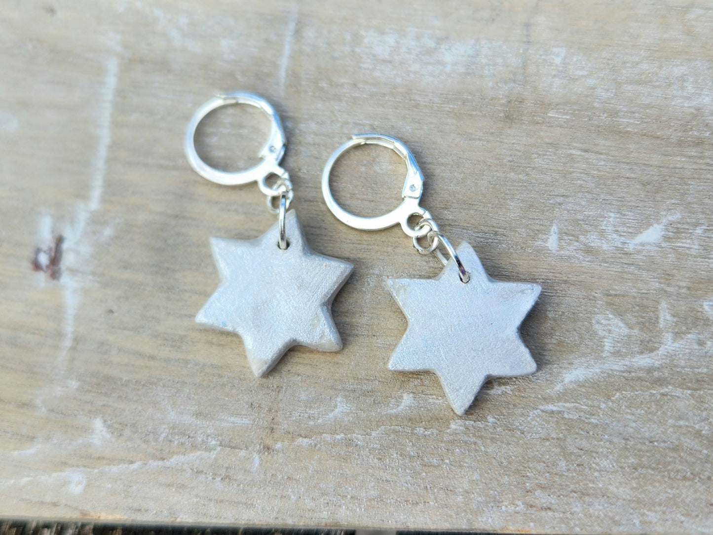silver clay star of david huggie hoop earrings