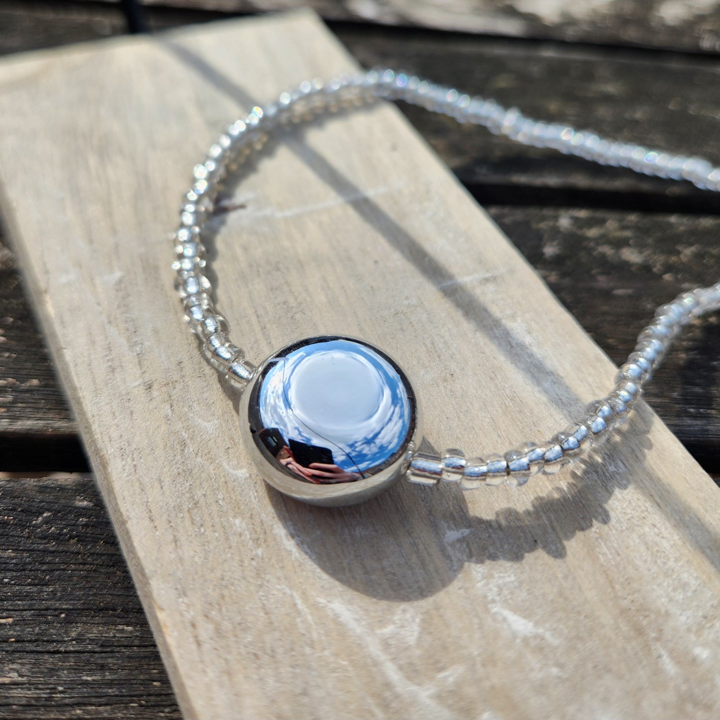 silver glass upcycled beaded necklace