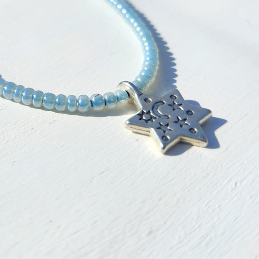 (multiple colours) silver star of david glass bead necklace