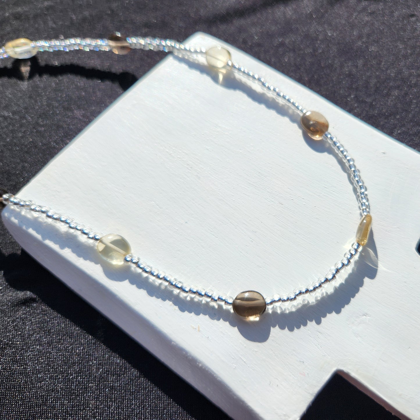 citrine and smokey quartz glass bead necklace