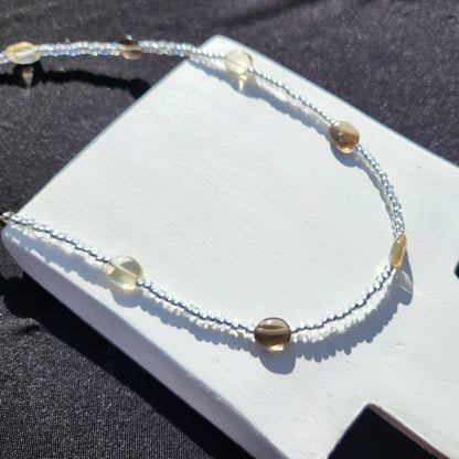 citrine and smokey quartz glass bead necklace