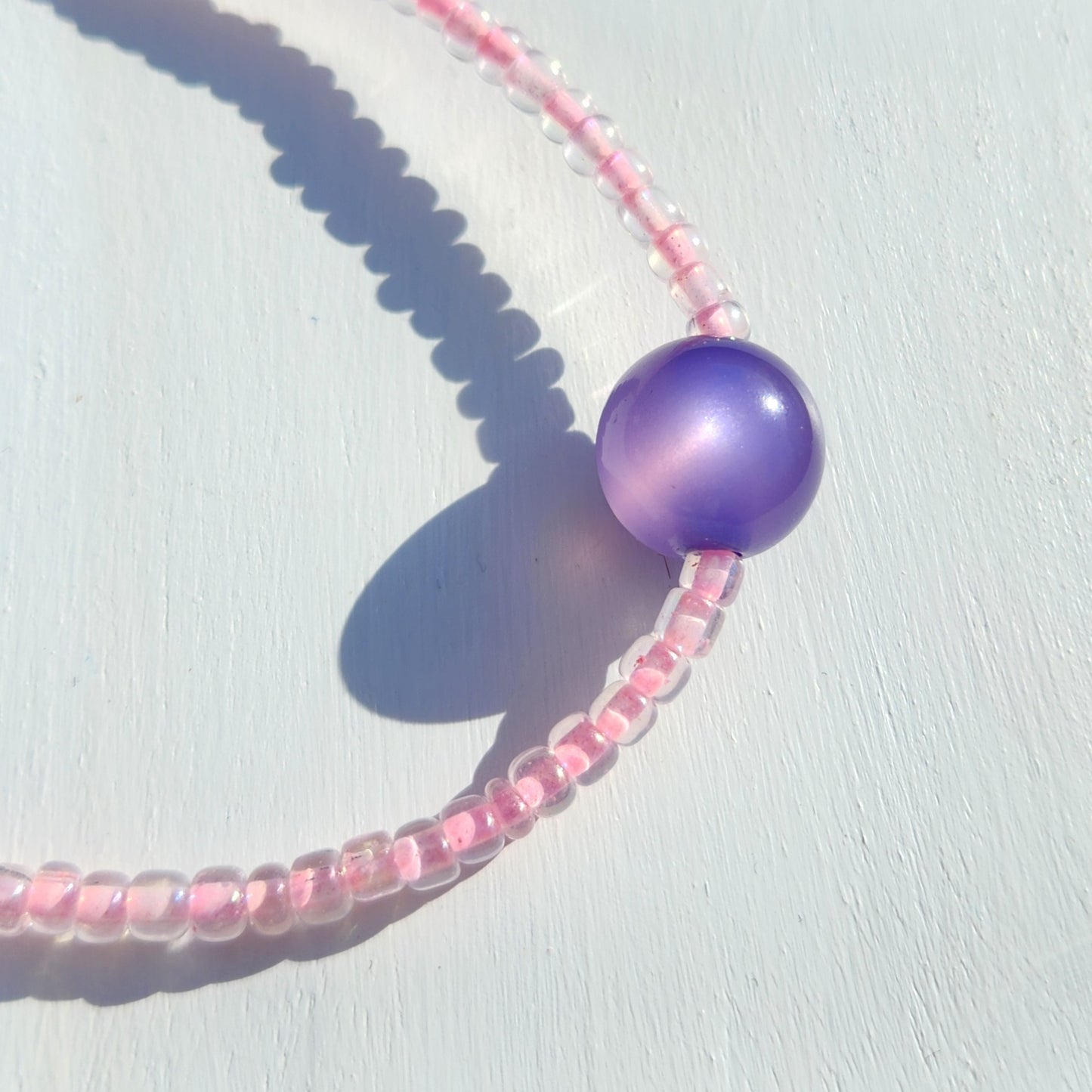 pink and purple glass beaded necklace