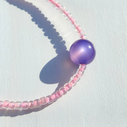 pink and purple glass beaded necklace