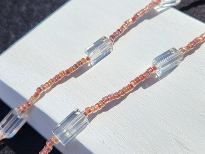 pink and clear rectangle glass beaded necklace