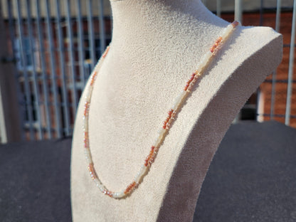 peach and cream glass beaded necklace
