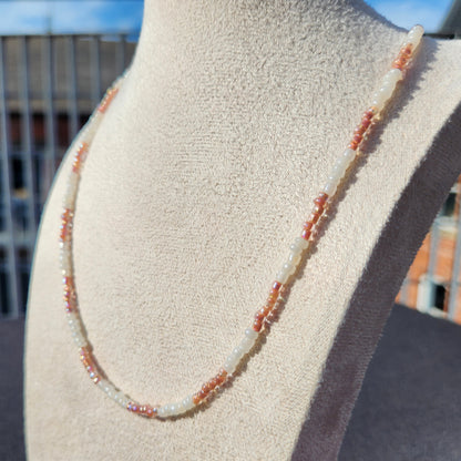 peach and cream glass beaded necklace