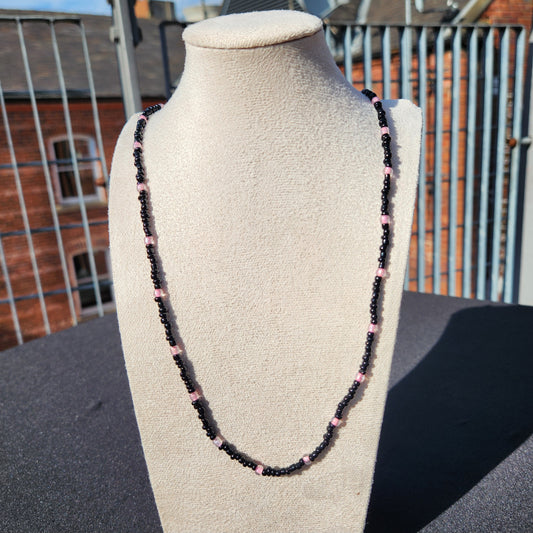 black and pink glass beaded necklace
