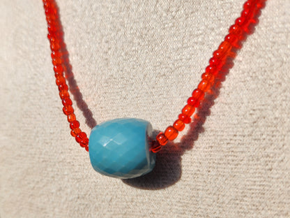 red and teal glass upcycled beaded necklace