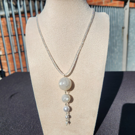 iridescent glass and upcycled pearlescent pendant beaded necklace