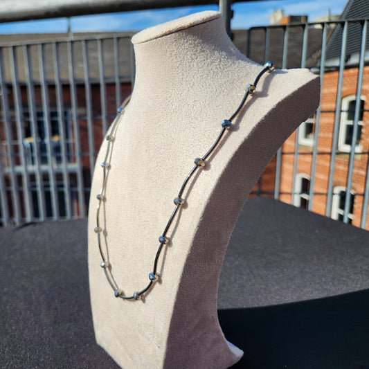 silver upcycled curve tube beaded necklace