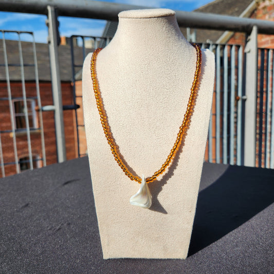 brown glass beaded shell pendant necklace
